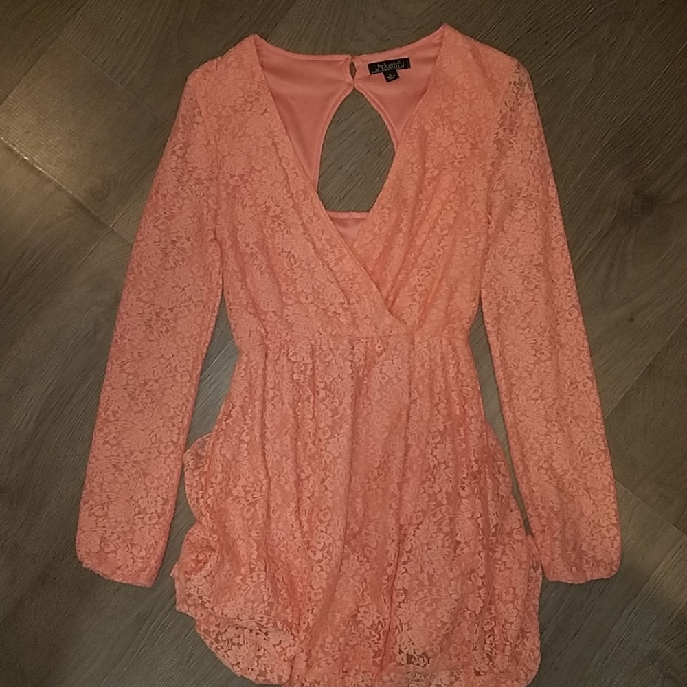 NWOT XS Pink Peach Lace Floral Long Sleeve Dress